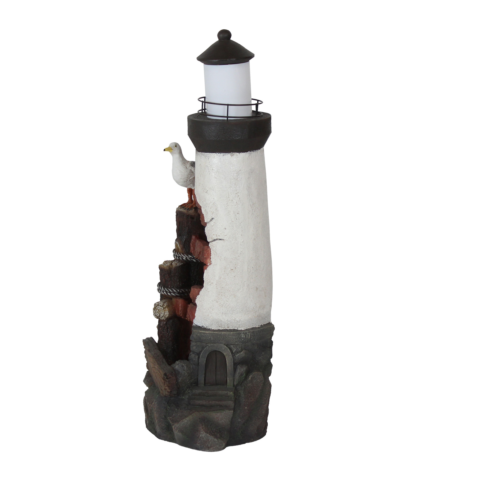 Sunnydaze Gull's Cove Outdoor Lighthouse Water Fountain with LED Light