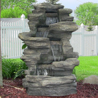 Sunnydaze Stacked Shale Electric Outdoor Waterfall with LED Lights, 38 Inch Tall