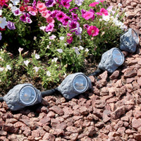 Sunnydaze Solar Powered Outdoor Small Rock Garden Accent With White Led Light Set Of 4 Outdoor Decor