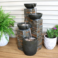 Staggered Cascading Pottery Bowls Tiered Outdoor Water Fountain
