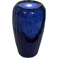 Sunnydaze Blue Ceramic Vase Outdoor Water Fountain With Led Lights