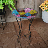 Multi-Color Mosaic Petals Outdoor Bird Bath with Stand