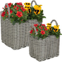 Sunnydaze Indoor Rectangle Polyrattan Basket Planters with Handles - Set of 2
