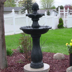 Sunnydaze 2-Tier Pineapple Solar Fountain with Battery Backup, Black Finish, 46 Inch Tall