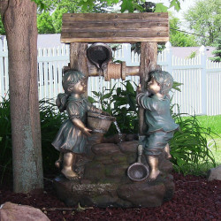 Children at the Well Outdoor Water Fountain with LED Light by Sunnydaze Decor, 39 Inch Tall