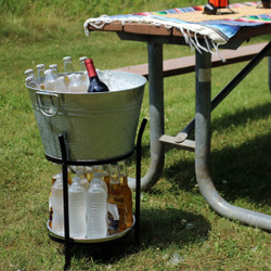 Sunnydaze Ice Bucket Drink Cooler with Stand and Tray Outdoors