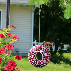 Crimson Mosaic Fly-Through Hanging Outdoor Bird Feeder