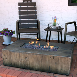 Rustic Faux Wood Outdoor Propane Gas Fire Pit Coffee Table