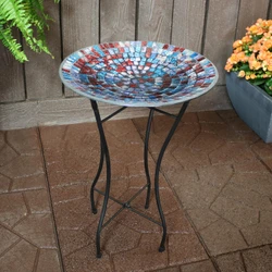 Sunnydaze Multi-Color Mosaic Tile Outdoor Bird Bath with Stand, 14-Inch Diameter
