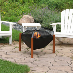 Sunnydaze Outdoor Wood Burning Steel Triangle Fire Pit and Side Table
