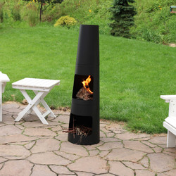 Steel Outdoor Wood Burning Chiminea Fire Pit with Built-In Log Storage