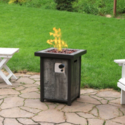 Sunnydaze Square Outdoor Propane Gas Fire Pit Table with Weathered Wood Look 