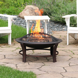 Sunnydaze Elevated Outdoor Fire Pit Bowl, Wood Burning Firebowl with Spark Screen, 29-Inch