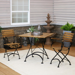 Sunnydaze Essential European Chestnut 3-Piece Folding Bistro Chair and Table Set