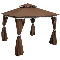 Sunnydaze 10 x 10 Foot Soft Top Patio Gazebo with Mosquito Screens and Privacy Walls - Brown