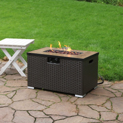 Sunnydaze Tile Top Resin Wicker Propane Gas Fire Pit Coffee Table