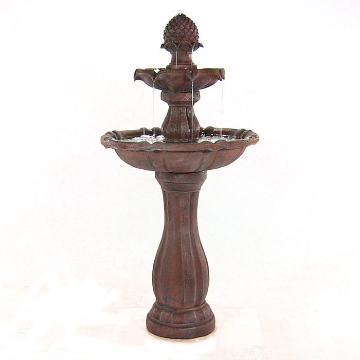 Sunnydaze 2Tier Pineapple Solar Fountain with Battery Backup, Rust