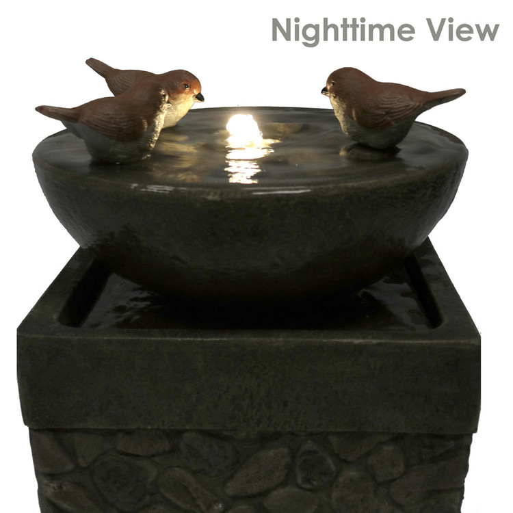 Sunnydaze Three Bathing Birds Outdoor Birdbath Water Fountain with LED