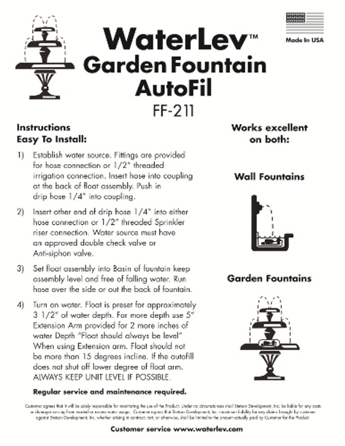Water Auto Fill System for Outdoor Water Fountains