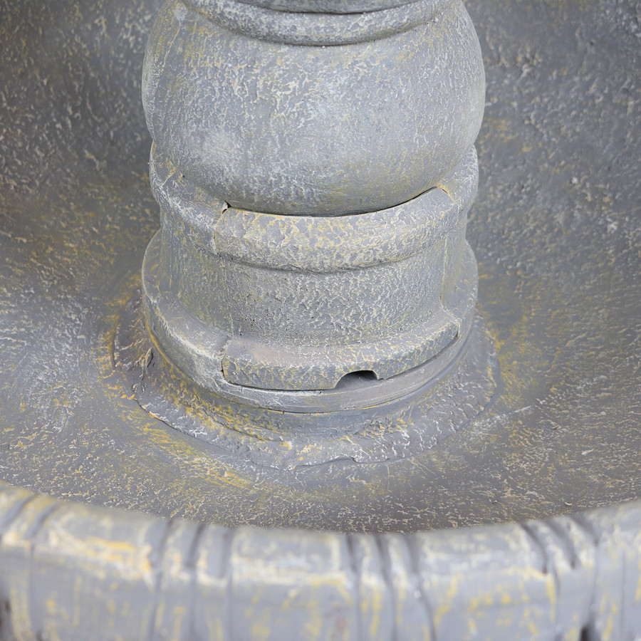 Closeup of Bottom Access Panel of Four Tier Lion Head Outdoor Water Fountain