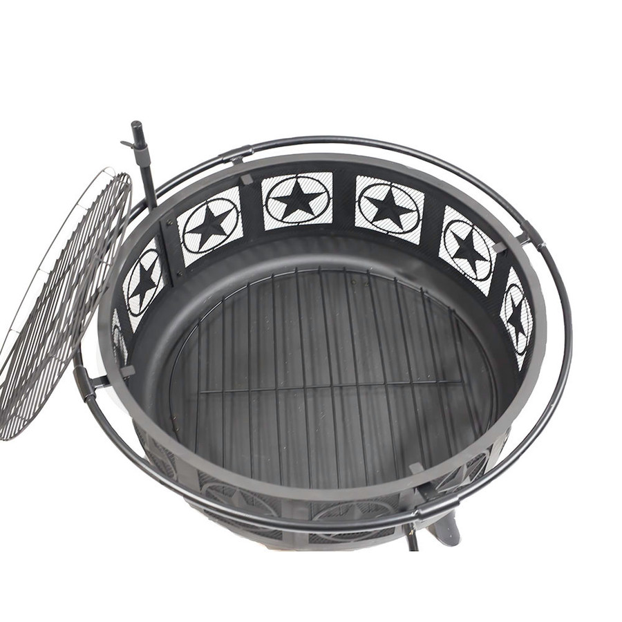 Sunnydaze 30 Inch Black All Star Fire Pit with Cooking Grate and Spark Screen