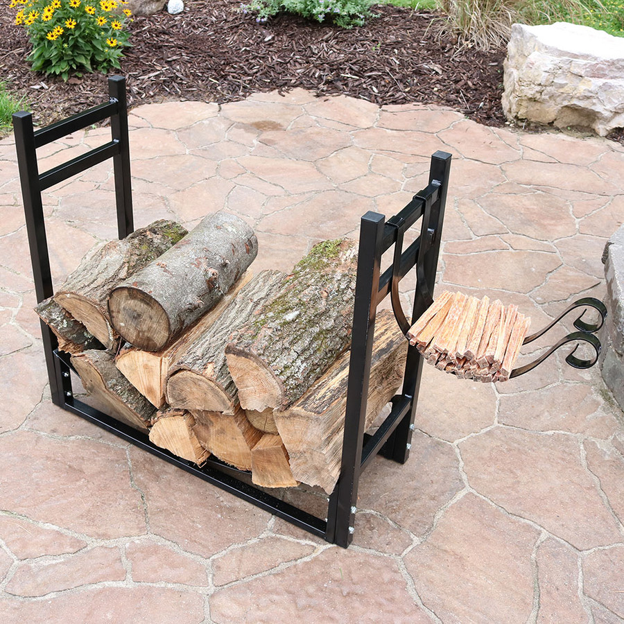 Sunnydaze 33 Inch Firewood Log Rack with Kindling Holder Fire Pits