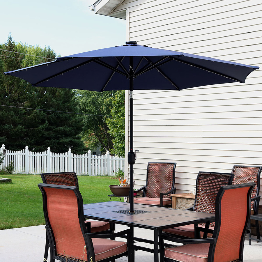 Sunnydaze Solar Powered Patio Umbrella With Led Lights