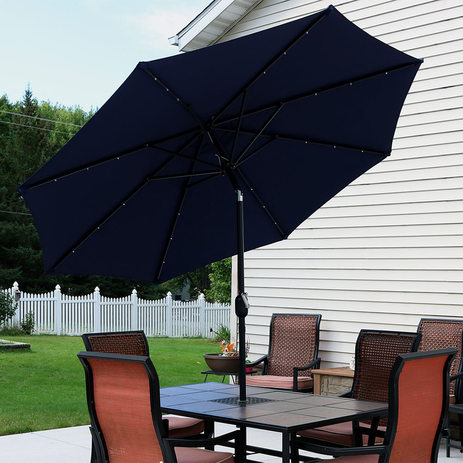 Sunnydaze Solar Powered Patio Umbrella With Led Lights
