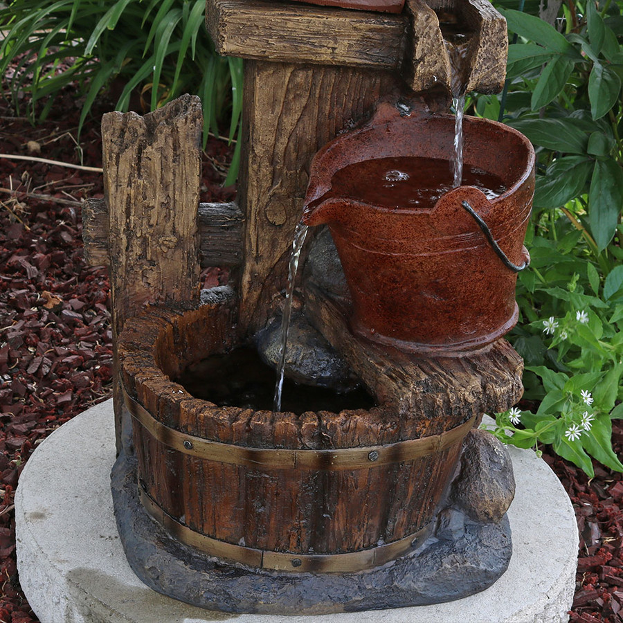 Sunnydaze Bluebird House and Buckets Outdoor Garden Water Fountain, 26 Inch Tall