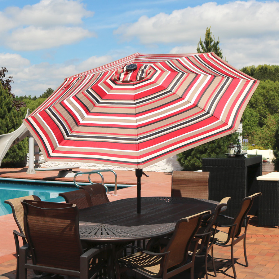 Striped Led Light Patio Umbrella With Tilt 9