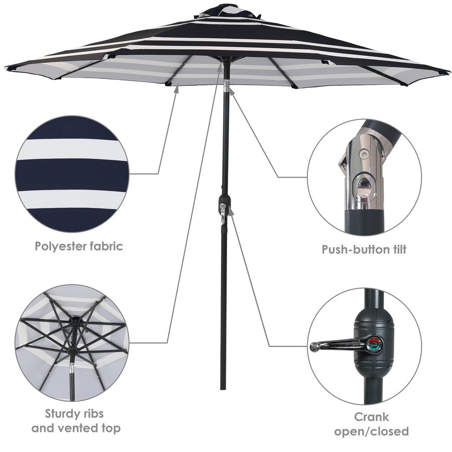 Striped Led Light Patio Umbrella With Tilt 9