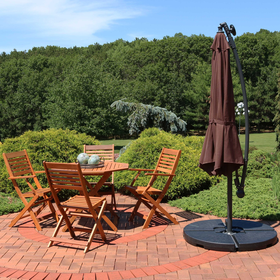Sunnydaze Steel 10 Foot Offset Solar Led Patio Umbrella