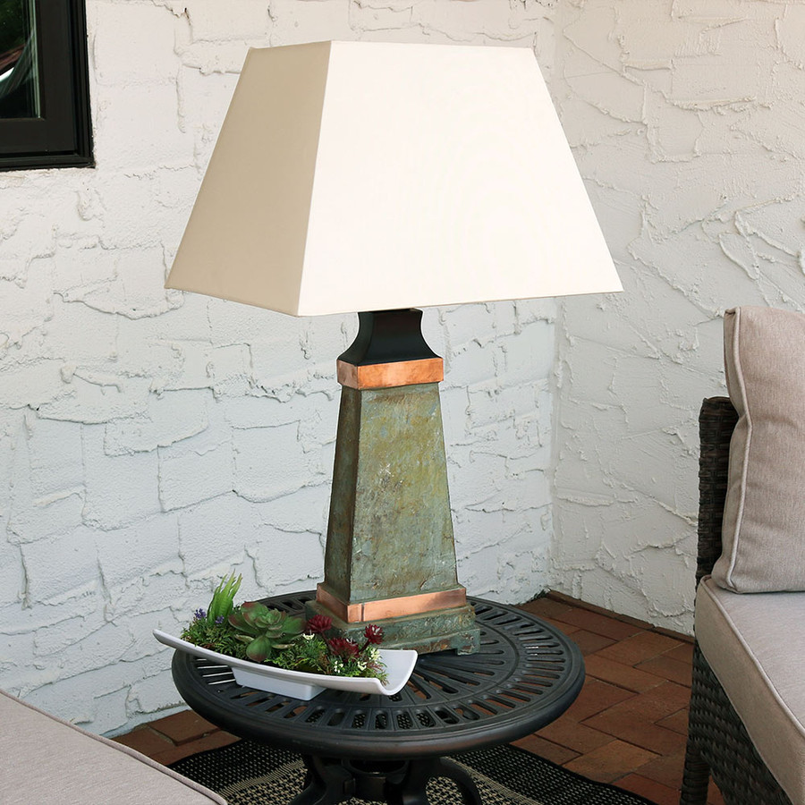 Sunnydaze Indoor/Outdoor Copper Trimmed Slate Table Lamp ...