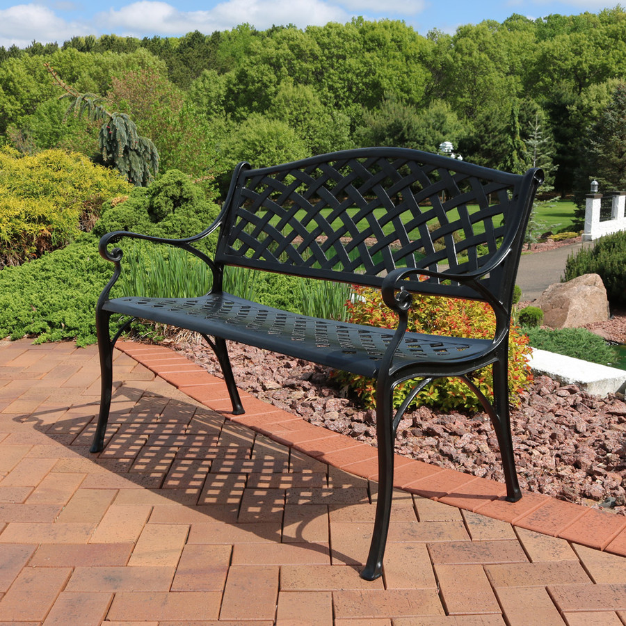 Sunnydaze Two-Person Cast Aluminum Garden Bench – Black