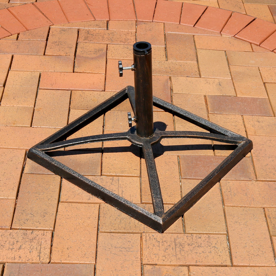 Sunnydaze Square Bronze Cast Iron Outdoor Patio Umbrella Base Stand, 17-Inch
