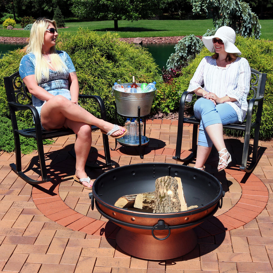 Sunnydaze Patio Rocking Chair Durable Cast Iron Construction With Fleur De Lis Design