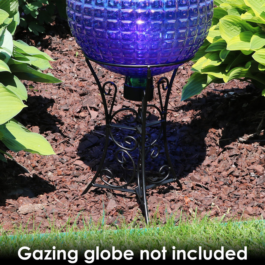 Sunnydaze Black Steel Decorative Scroll Outdoor Gazing Ball Stand for 10-Inch or 12-Inch Gazing Balls, 11-Inch