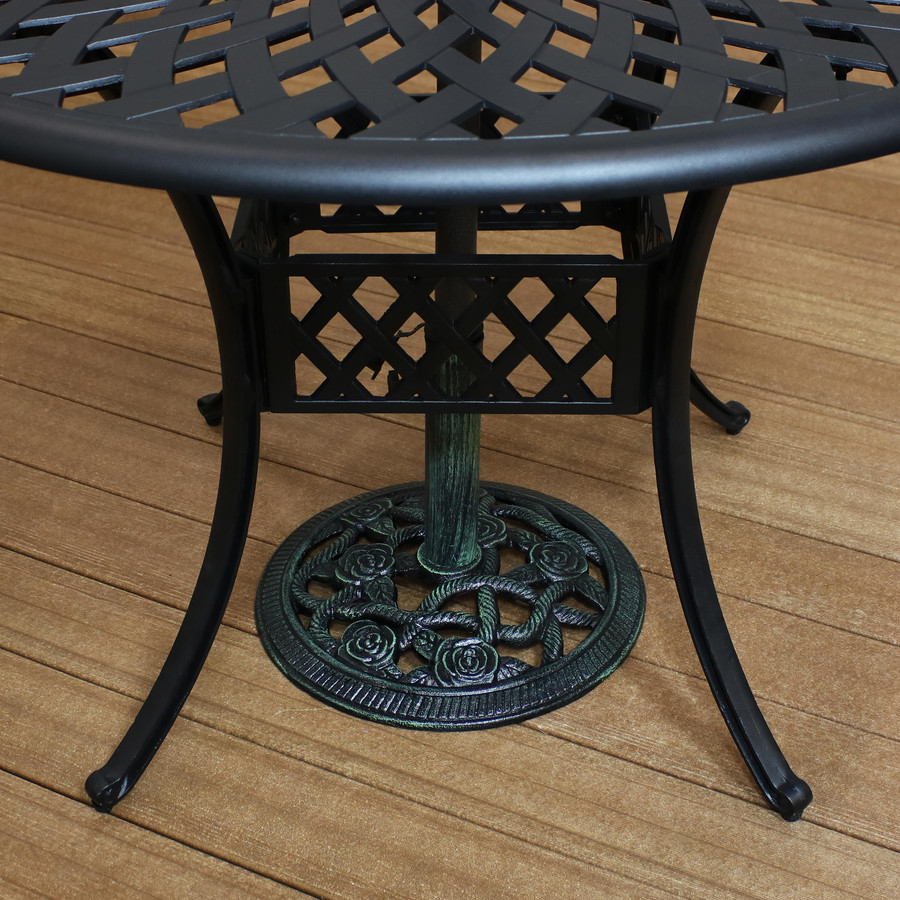 Cast Iron Patio Umbrella Base Under Table, Green (Table Not Included)