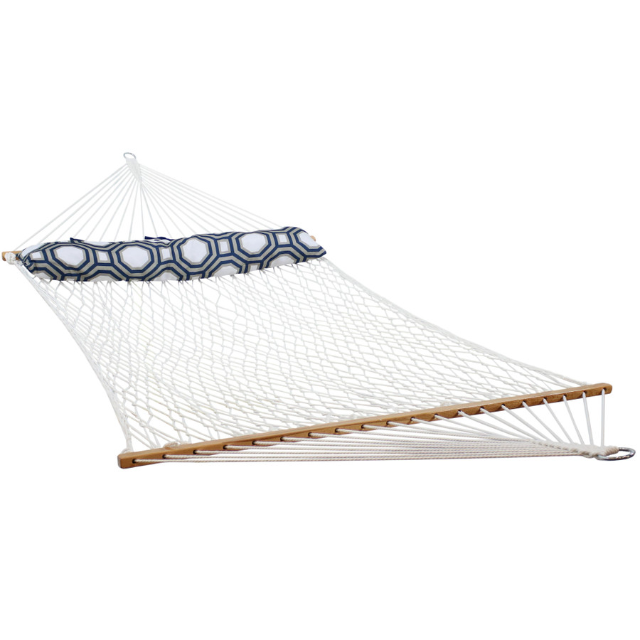 2 Person Polyester Rope Hammock with Spreader Bars and Pillow