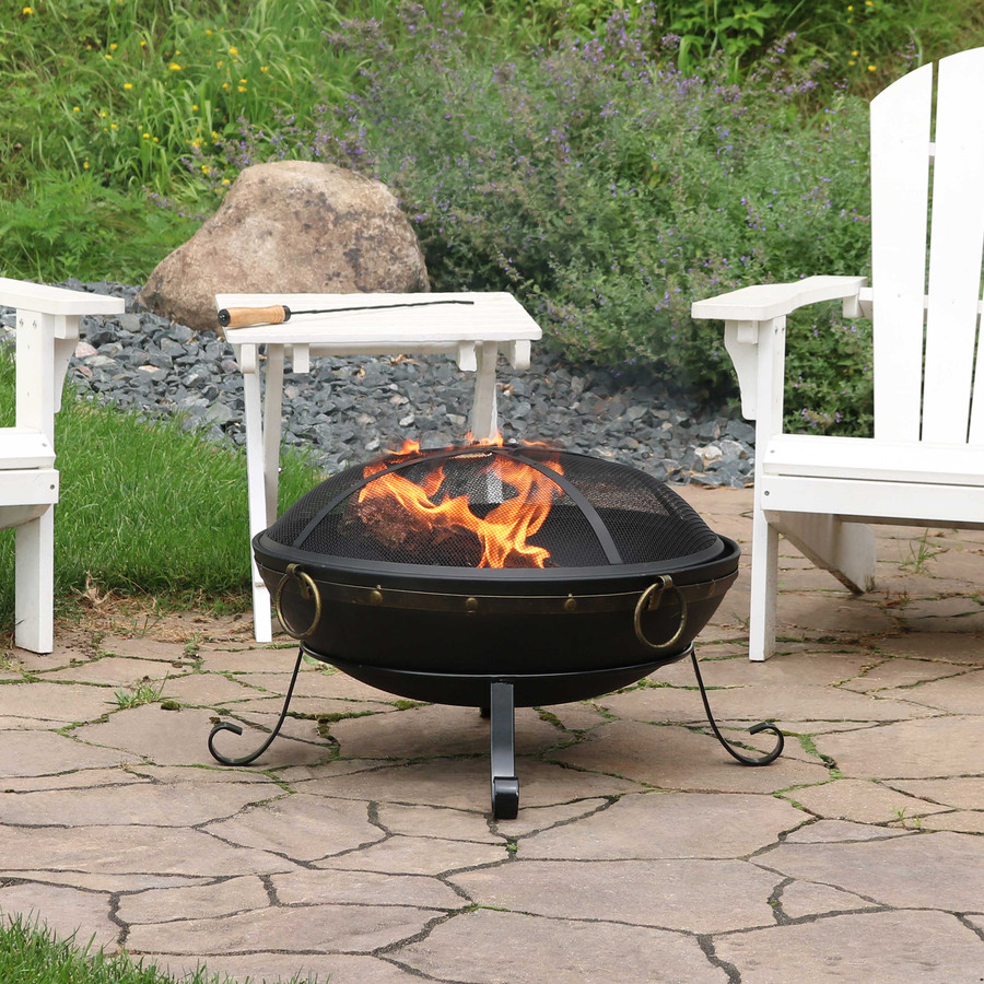 Sunnydaze Victorian Steel Outdoor Wood Burning Fire Bowl, 25Inch Diameter