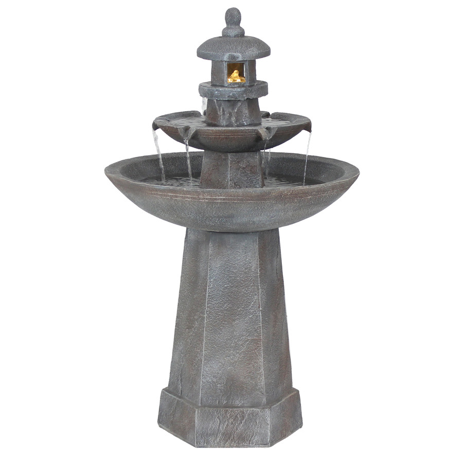 Sunnydaze 2-Tiered Pagoda Outdoor Water Fountain with LED Light, 40-Inch