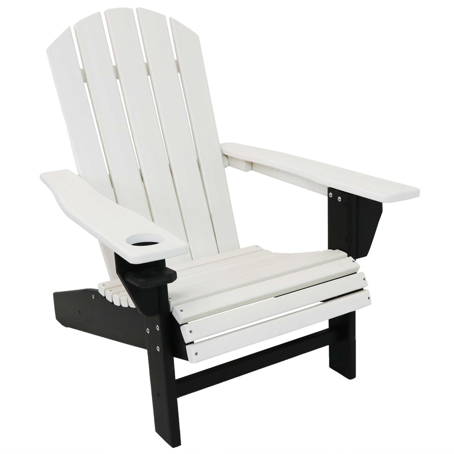 Sunnydaze All-Weather 2-Color Outdoor Adirondack Chair with Drink Holder - Black and White