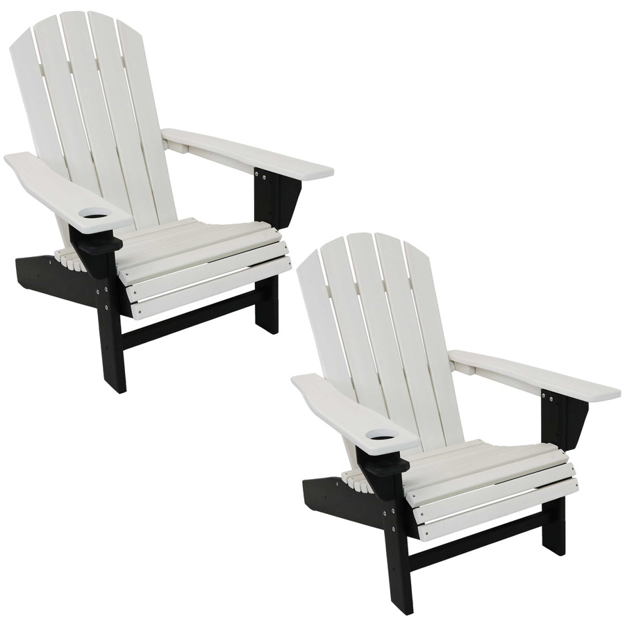 Sunnydaze All-Weather 2-Color Outdoor Adirondack Chair with Drink Holder - Black and White - Set of 2