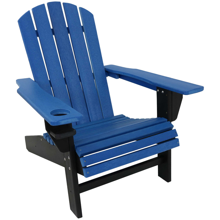 Sunnydaze All-Weather 2-Color Outdoor Adirondack Chair with Drink Holder - Blue and Black