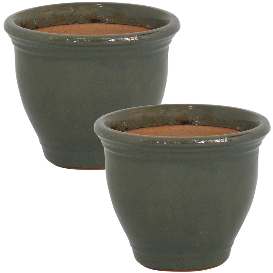 Sunnydaze Studio Set of 2 Ceramic Flower Pot Planter with Drainage Hole - Gray - 9-inch