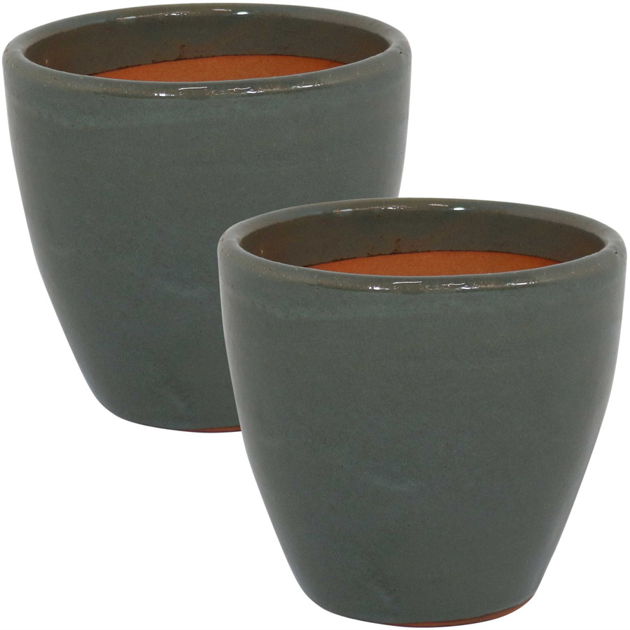 Sunnydaze Resort Set of 2 Ceramic Flower Pot Planter with Drainage Hole - Gray - 8-Inch