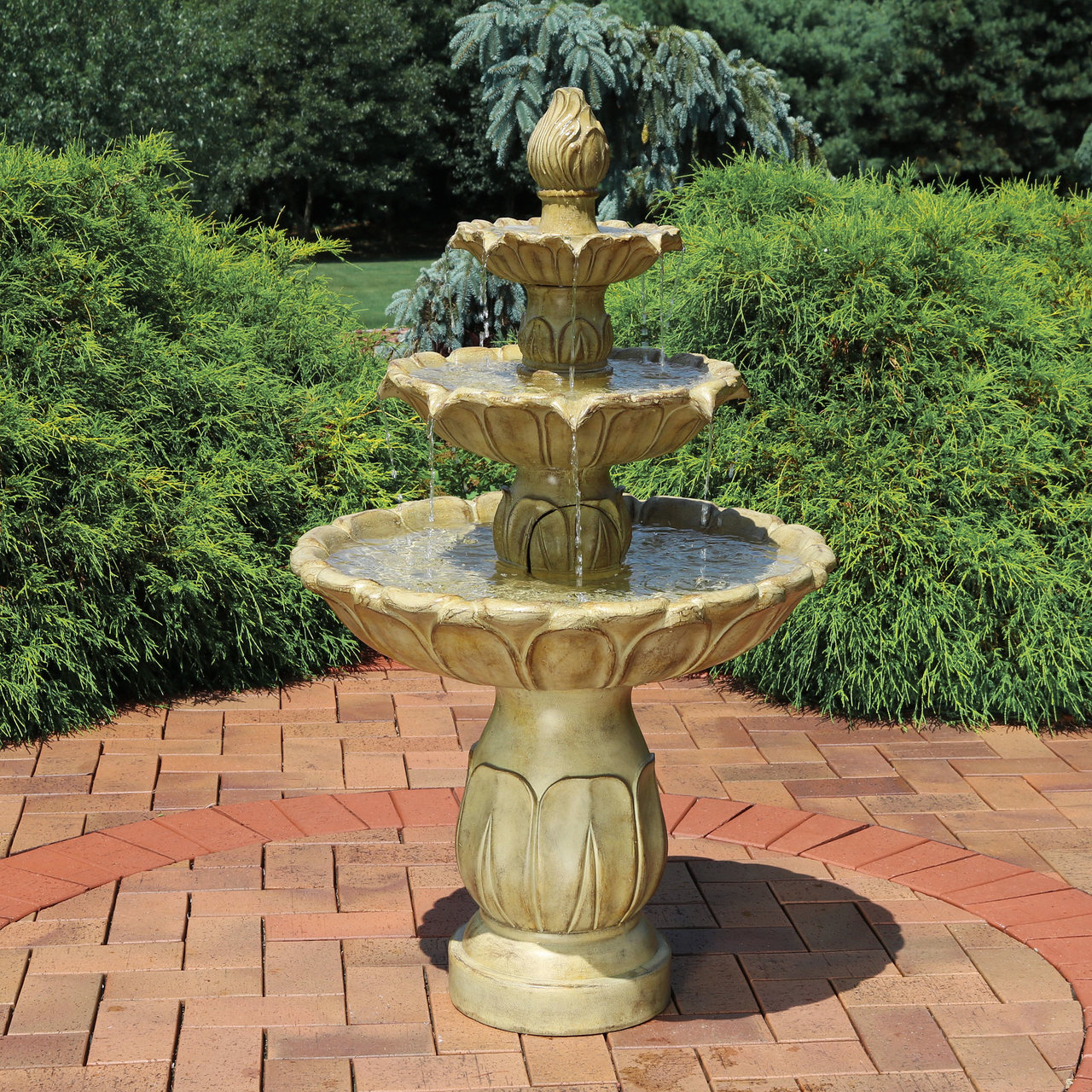 Sunnydaze Classic Tulip 3 Tiered Outdoor Water Fountain, Garden Stone, 46  Inch Tall