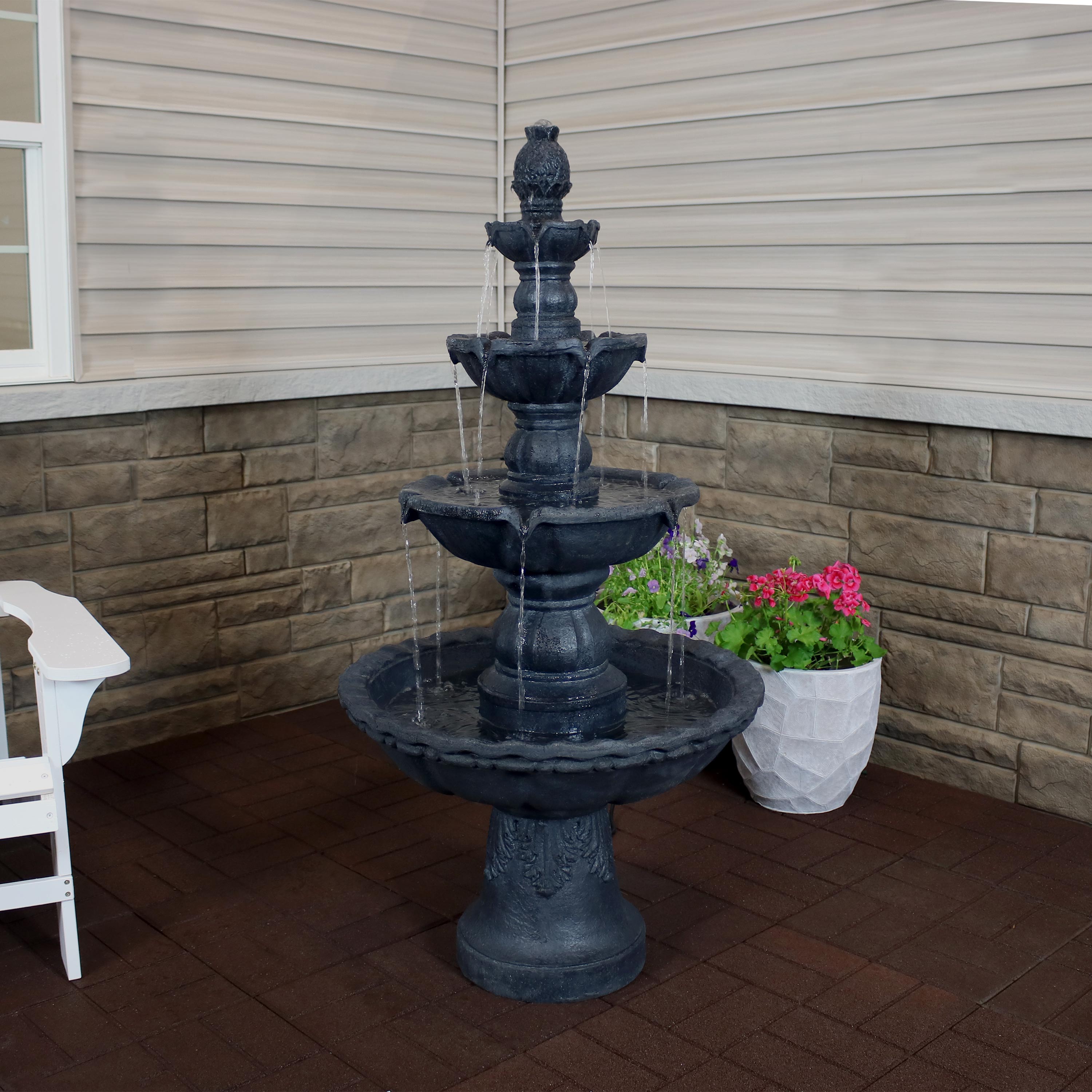 Sunnydaze 4 Tiered Pineapple Electric Outdoor Water Fountain Black 52 Inch Tall