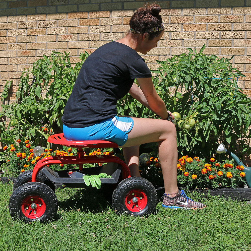 Sunnydaze Rolling Garden Cart With Seat Tray