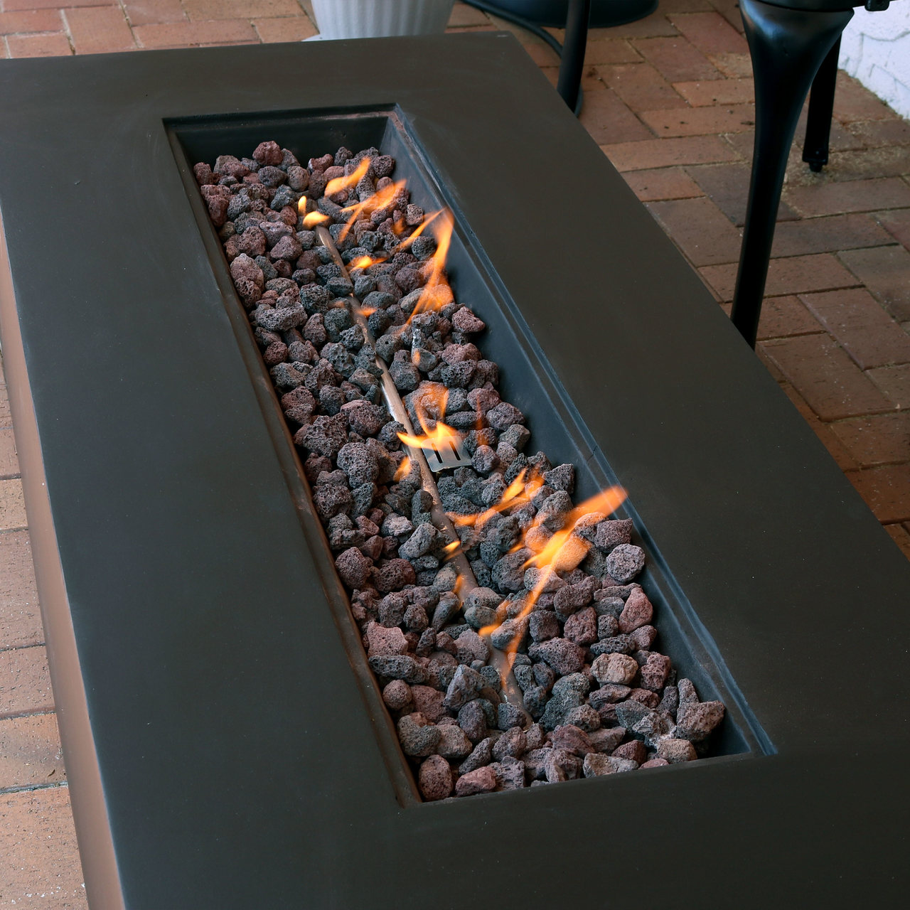Sunnydaze 56 Inch Brown Modern Rectangular Liquid Propane Gas Fire Pit Coffee Table With Lava Rocks